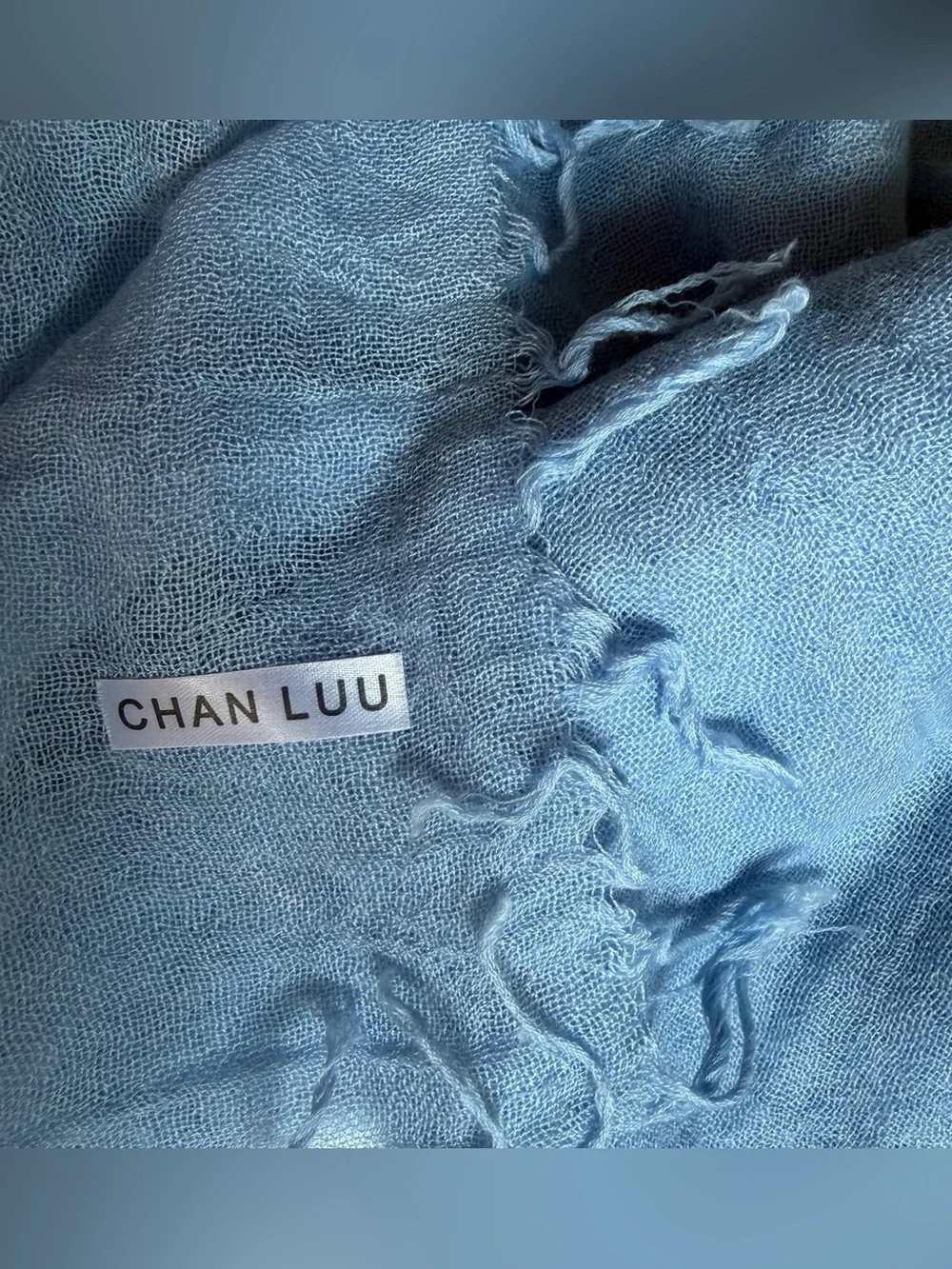 Chan Luu Scarf Wrap Cashmere Silk Simply Blue Fringe Quiet Luxury